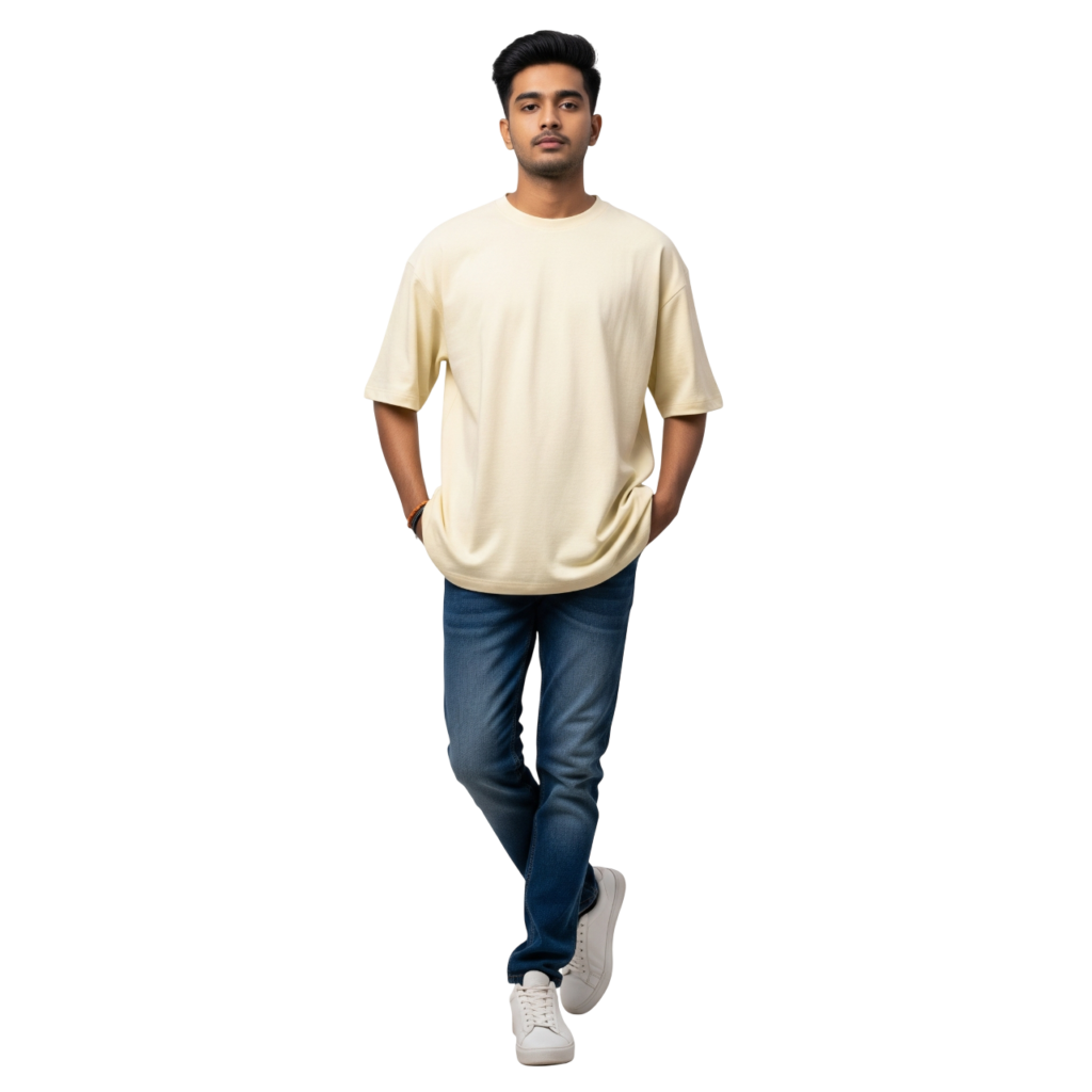 KAVOD93 Unisex Premium Plain Oversized T-Shirt |Bio-Washed French Terry Cotton | Beige
