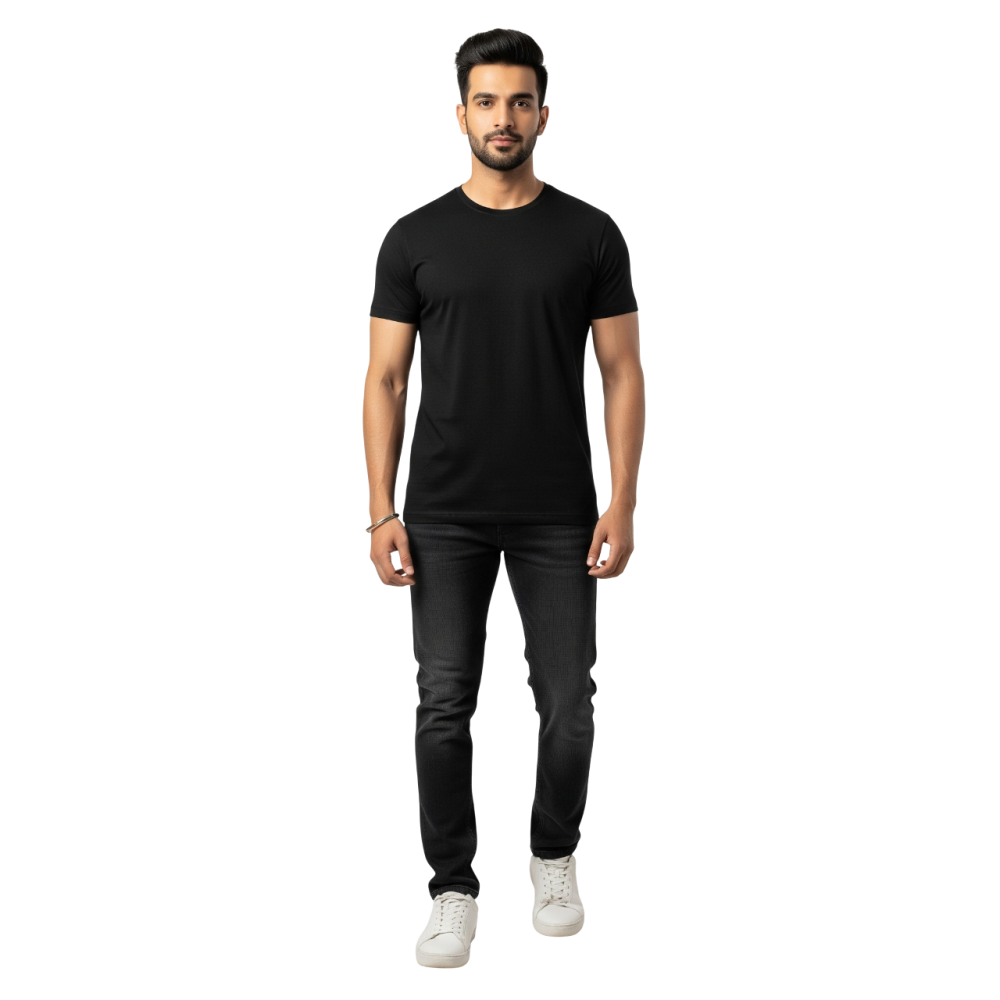 KAVOD93 Unisex Premium Cotton Plain T-Shirt |Bio-Washed Cotton |Black