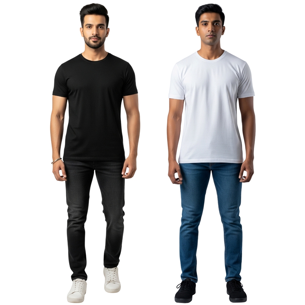 KAVOD93 Men's & Women'sKAVOD93 Men's & Women's Premium Plain PolyCotton |Black and White - Pack of 2 | Bio-Washed Cotton T-Shirts | Regular Fit, Round Neck, Half Sleeve Premium Plain PolyCotton |Red and Royal Blue - Pack of 2 | Bio-Washed Cotton T-Shirts | Regular Fit, Round Neck, Half Sleeve | Super Soft Tee