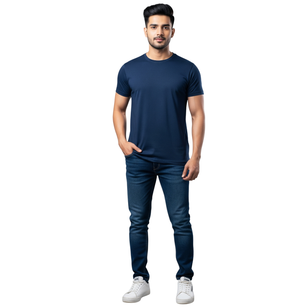 KAVOD93 Unisex Premium Cotton Plain T-Shirt |Bio-Washed Cotton |Navy Blue