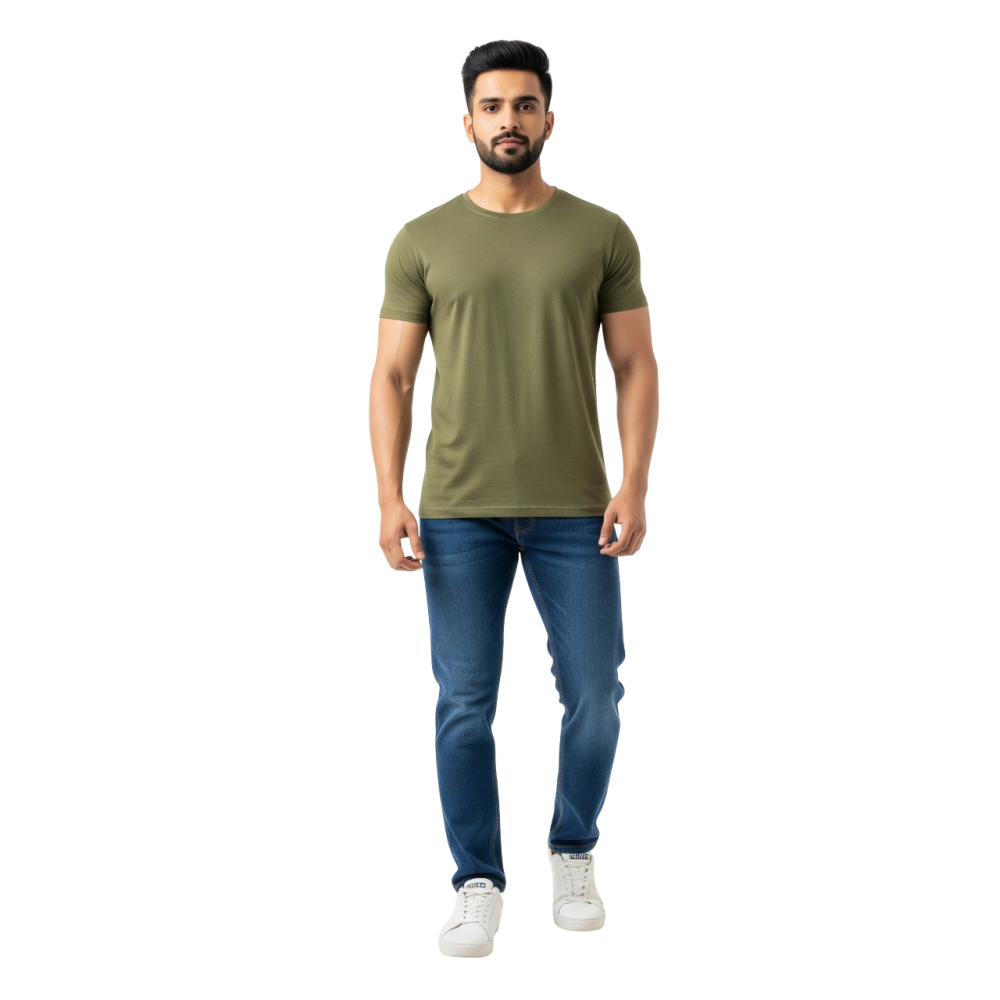 KAVOD93 Unisex Premium Cotton Plain T-Shirt |Bio-Washed Cotton |Olive Green