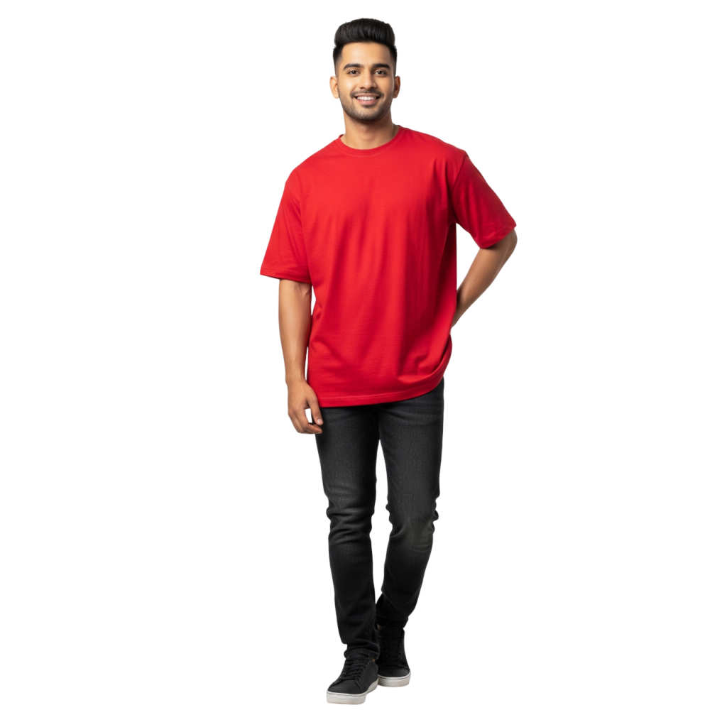 KAVOD93 Unisex Premium Plain Oversized T-Shirt |Bio-Washed French Terry Cotton |Red